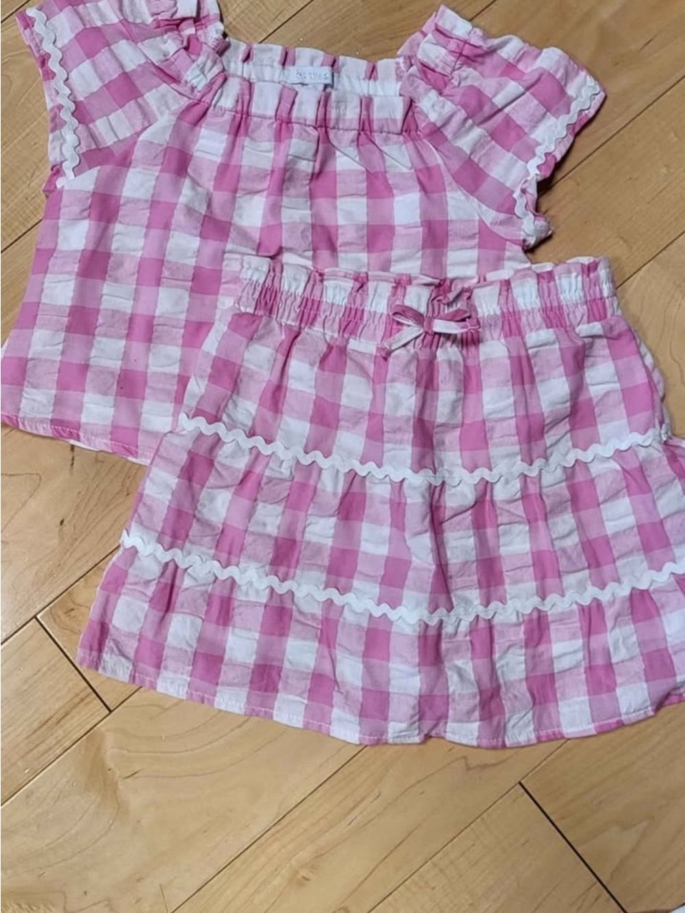 Girls Pink Gingham Matching Set Top & Skirt - Kids